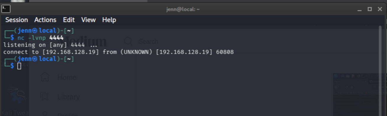 reverse shell caught on netcat listener